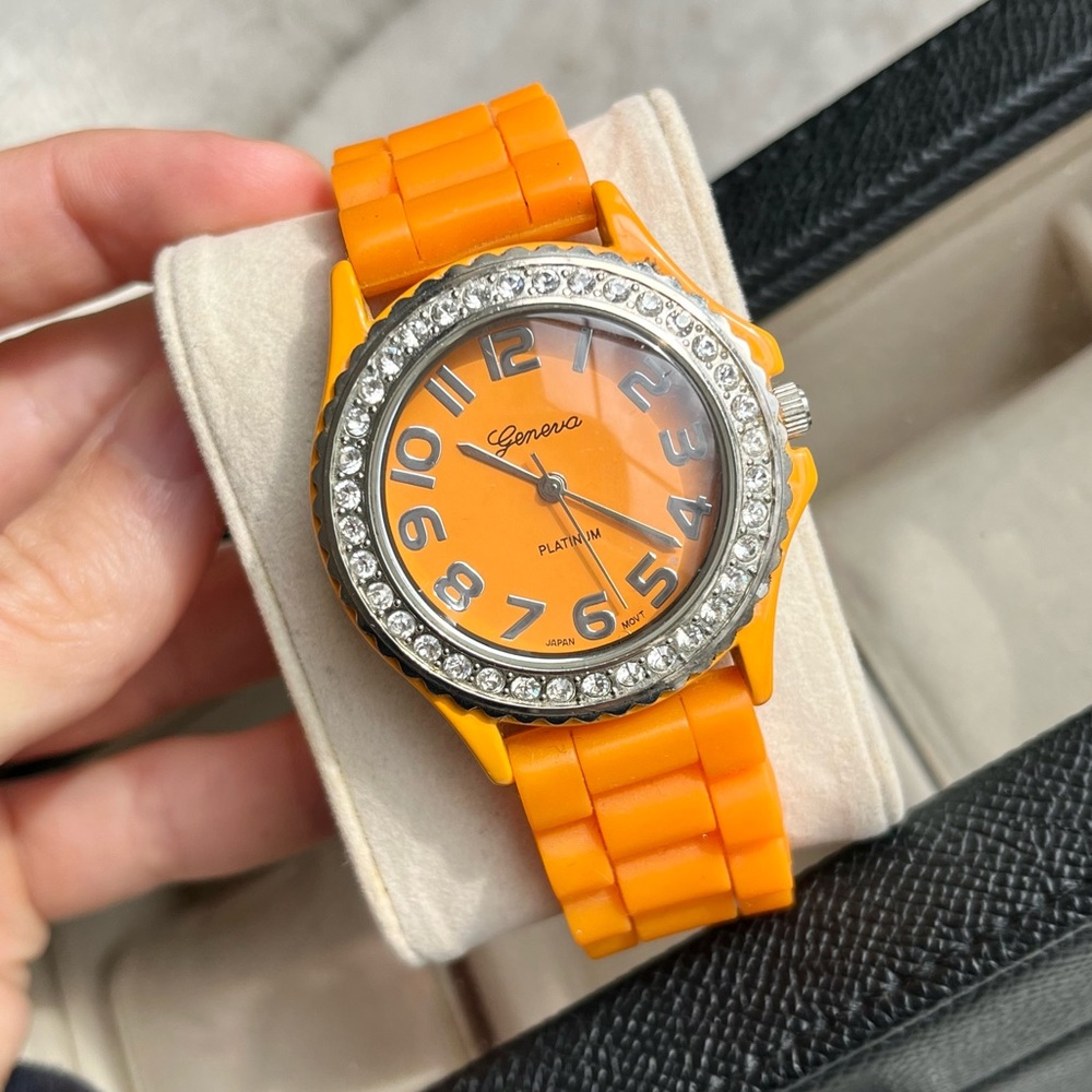 Geneva Orange Platinum Women’s Watch with Adjustable Band